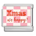 Italienisches Armband-Glied, rosa-weiß kariert mit rotem Xmas we happy? Schriftzug - Frohe Weihnachten (ICP-JCAA0009) / Silber