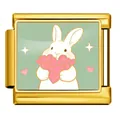 Charm modular italiano de acero dorado con lindo conejo y corazones - Estilo Conejo Sosteniendo Corazones (ICP-JCAA0173-2)
