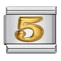 Gold-plated number 5 charm link for Italian modular bracelets in stainless steel - Arabic Numeral 5 / Silver Base Gold Numeral
