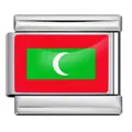 Premium stainless steel Italian modular charm featuring the Maldives national flag design - Maldives Flag / 5 Pieces/Pack / Silver