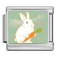 Eslabón de charm italiano con conejo de Pascua y zanahoria sobre fondo verde - Estilo Conejo con Zanahoria (ICP-JCAA0170-1) / Paquete de 5 / Plateado