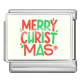 Italienisches Charm-Glied aus Edelstahl mit festlichem rotem Merry Christmas Druck - Frohe Weihnachten mit Stern (ICP-JCAA0020) / Silber