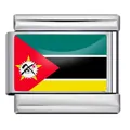 Mozambique flag stainless steel Italian charm link for modular bracelet DIY craft - Mozambique Flag / 5 Pieces/Pack / Silver
