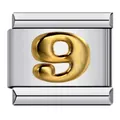 Stainless steel Italian charm link featuring a raised gold plated Arabic number 9 - Arabic Numeral 9 / Silver Base Gold Numeral