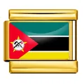 Gold stainless steel Italian charm link featuring the Mozambique national flag design. - Mozambique Flag / 5 Pieces/Pack / Gold