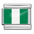 Stainless steel Italian charm link bracelet accessory with Nigeria national flag design - Nigeria Flag / 5 Pieces/Pack / Silver