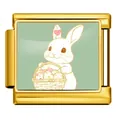 Abalorio conejo de Pascua para pulsera modular italiana en oro - Estilo Conejo con Canasta (ICP-JCAA0172-2)
