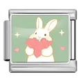Eslabón de charm italiano de acero inox con conejo sosteniendo corazones rosas - Estilo Conejo Sosteniendo Corazones (ICP-JCAA0173-1)