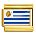 Gold stainless steel Italian charm link featuring Uruguay flag with epoxy finish - Uruguay Flag (ICY0001-URY) / 5 Pieces/Pack / Gold