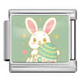 Abalorio italiano de conejo de Pascua en acero inoxidable para pulsera modular DIY - Estilo Conejo con Huevo de Corazón (ICP-JCAA0178-1)