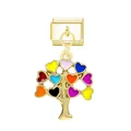 Gold-plated Italian charm link featuring a colorful enamel heart tree dangle for DIY jewelry - Heart Tree Gold Buckle
