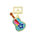 Detailed view of blue glitter guitar charm link with star and rainbow for modular bracelet - Guitar / Gold