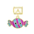 Dettaglio di charm italiano con pendente a forma di caramella in smalto colorato - Caramella / Oro
