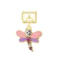 Dettaglio charm libellula dorata con ali rosa e viola per bracciali modulari componibili - Libellula a Contrasto (Chiusura Dorata)