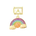 Close-up of a gold Italian link charm with a colorful glittery rainbow and heart. - Rainbow / Gold