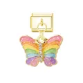 Macro view of a vibrant rainbow butterfly charm with sparkling crystals for DIY bracelets - Butterfly Charm Gold Base
