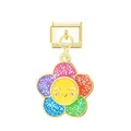 Close-up of a vibrant glittery smiley face flower dangle charm on gold Italian link - Flower Charm Gold Base
