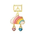 Close-up of a gold Italian charm featuring a rainbow cloud with dangling glittery hearts - Colorful Cloud / Gold