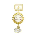 Detailed view of a cute gold enamel sun and smiling cloud Italian charm for DIY bracelets - Sun / Gold