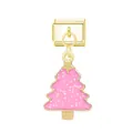 Nahaufnahme eines rosafarbenen Weihnachtsbaum-Charms auf italienischem Goldmodul - Weihnachtsbaum Stil 2 / Gold