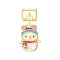 Detailansicht eines goldenen italienischen Charms mit glitzerndem Emaille-Schneemann - Schneemann / Gold