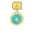 Charme de bracelet modulaire italien en or avec pendentif rond en émail étoile turquoise - Étoile Bleue (G572-3-1)