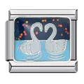 Eslabón de acero inoxidable para pulsera italiana con diseño de cisne y corazón azul - Patrón Cisne Corazón (ICJ094-1) / Paquete de 5