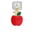 Pendentif pomme rouge avec feuille verte en émail pour bracelet modulaire italien - Style Pomme Rouge Modulaire Italienne (ICG378-2)