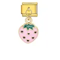 Jolie breloque fraise rose sur base modulaire dorée pour bracelet italien de DIY - Style Fraise Rose Modulaire Italien (ICG380-1)