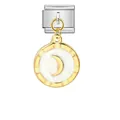 Breloque de bracelet italien avec croissant de lune doré sur fond en émail blanc - Lune Blanche (G571-1-2)