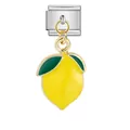 Maillon de bracelet modulaire italien avec pendentif citron en émail jaune DIY - Style Citron Modulaire Italien (ICG382-2)