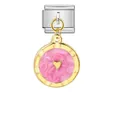 Maillon de charme italien avec pendentif cœur doré et émail rose marbré élégant - Cœur Rose (G571-2-3)