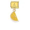 Maillon charm italien avec pendentif citron en émail jaune pour bracelets - Style Tranche de Citron Modulaire Italienne (ICG385-1)