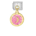 Breloque bracelet modulaire italien avec croissant de lune doré sur émail rose - Lune Rose (G571-2-2)