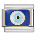 Maglia per bracciale italiano con malocchio blu in acciaio inossidabile e bordo dorato - Stile Malocchio (ICJ240-1)