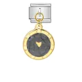 Charme de bracelet modulaire italien avec pendentif rond doré et petit cœur doré - Cœur Noir (G571-4-3)