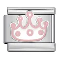 Stainless steel Italian modular charm link featuring a pink crown for DIY bracelet - Pink Enamel Crown (ICJ499-1) / 5 Pieces / Silver Pink