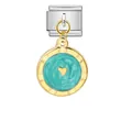 Maillon de charme italien avec pendentif coeur en émail bleu sarcelle et bordure dorée - Cœur Bleu (G571-3-3)