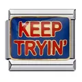 Maglia per bracciale italiano in acciaio e smalto blu con la scritta 'KEEP TRYIN' rossa - Stile Testo Inglese KEEP TRYIN' (ICJ660)