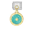 Charme modulaire italien en acier avec étoile dorée sur pendentif rond émaillé - Étoile Bleue (G571-3-1)