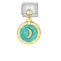 Charme italien modulaire avec lune dorée sur pendentif en émail turquoise - Lune Bleue (G571-3-2)