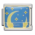 Maillon de charme italien avec motif émaillé de lune et d'étoiles en acier inoxydable - Ciel Étoilé et Mer (ICJ1320)