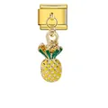 Charm modulaire italien doré avec un pendentif ananas pour bracelets de style DIY. - Style Ananas Jaune (ICG391-1)