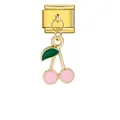 Breloque modulaire italienne avec pendentif cerise rose en finition dorée - Style Cerise Modulaire Italien (ICG394-1)