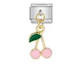 Charm cerise rose et vert mignon pour bracelet italien modulaire à faire soi-même bijou - Style Cerise Modulaire Italien (ICG394-2)