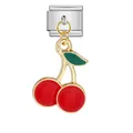 Maillon modulaire italien avec pendentif cerise en émail rouge pour bijoux DIY - Style Cerise Modulaire Italien (ICG396-2)