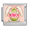 Stainless steel Easter egg and bunny ears charm link for Italian modular bracelet - Silver Bunny Hugging Heart-Patterned Egg Style (ICP-JCAA0164-1) / Single Piece