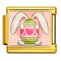 Easter bunny and egg motif Italian modular charm link in gold finish - Gold Bunny Hugging Heart-Patterned Egg Style (ICP-JCAA0164-2) / Single Piece