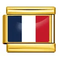 Maillon de bracelet modulaire italien doré avec drapeau français en résine brillante - Drapeau de la France / Or