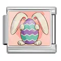 Italian charm bracelet link with Easter bunny and colorful egg pattern - Purple Zigzag Egg Bunny Style (ICP-JCAA0166-1) / Single Piece / Silver